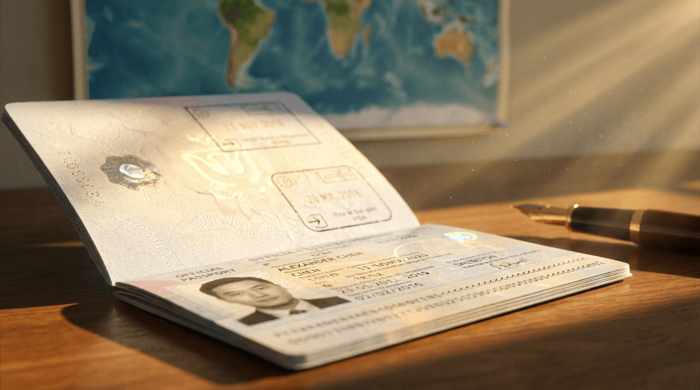 Passport and driver's license on a desk for identity verification